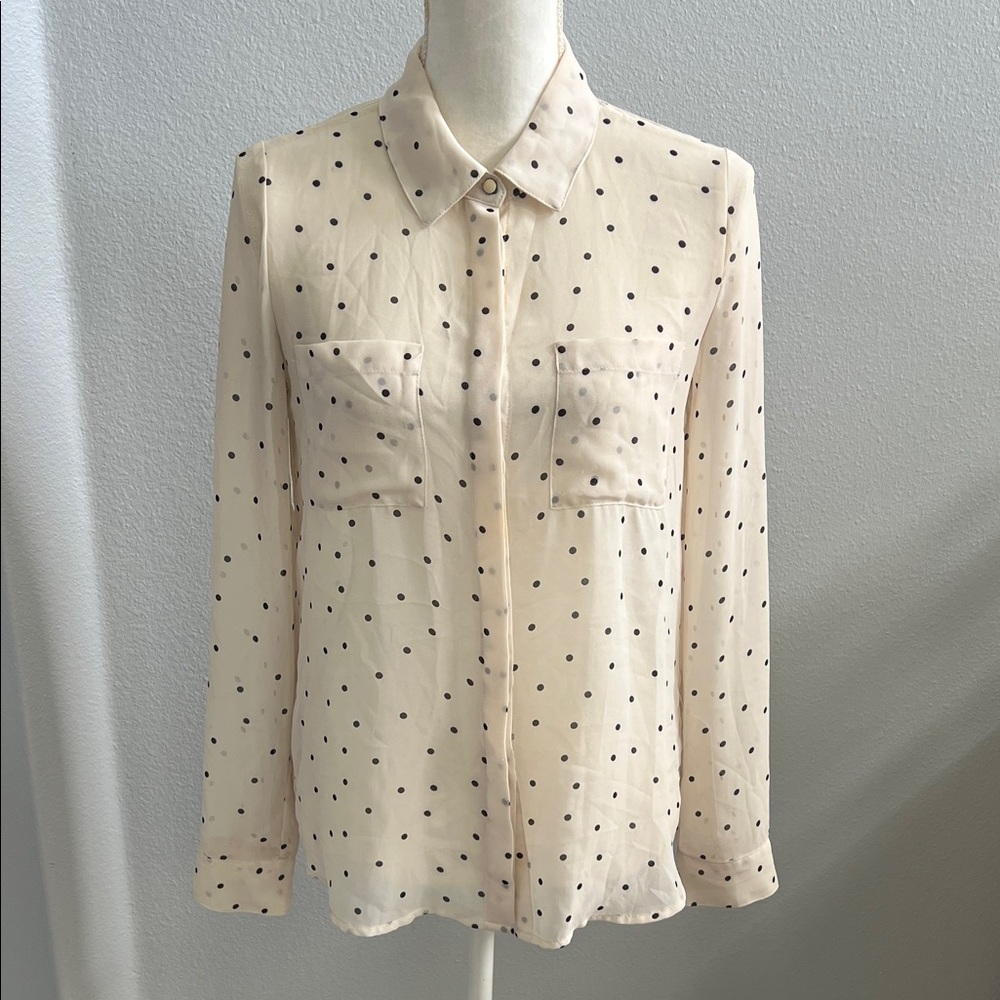 CHIC Paris by Jacob Cream Polka Dot Blouse Button Front Size P/S
